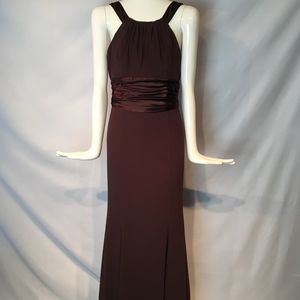 Burgundy full length pleated brides maid gown